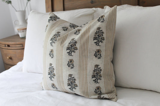 Stripe floral print cotton cushion with duck feather insert 45x45cm