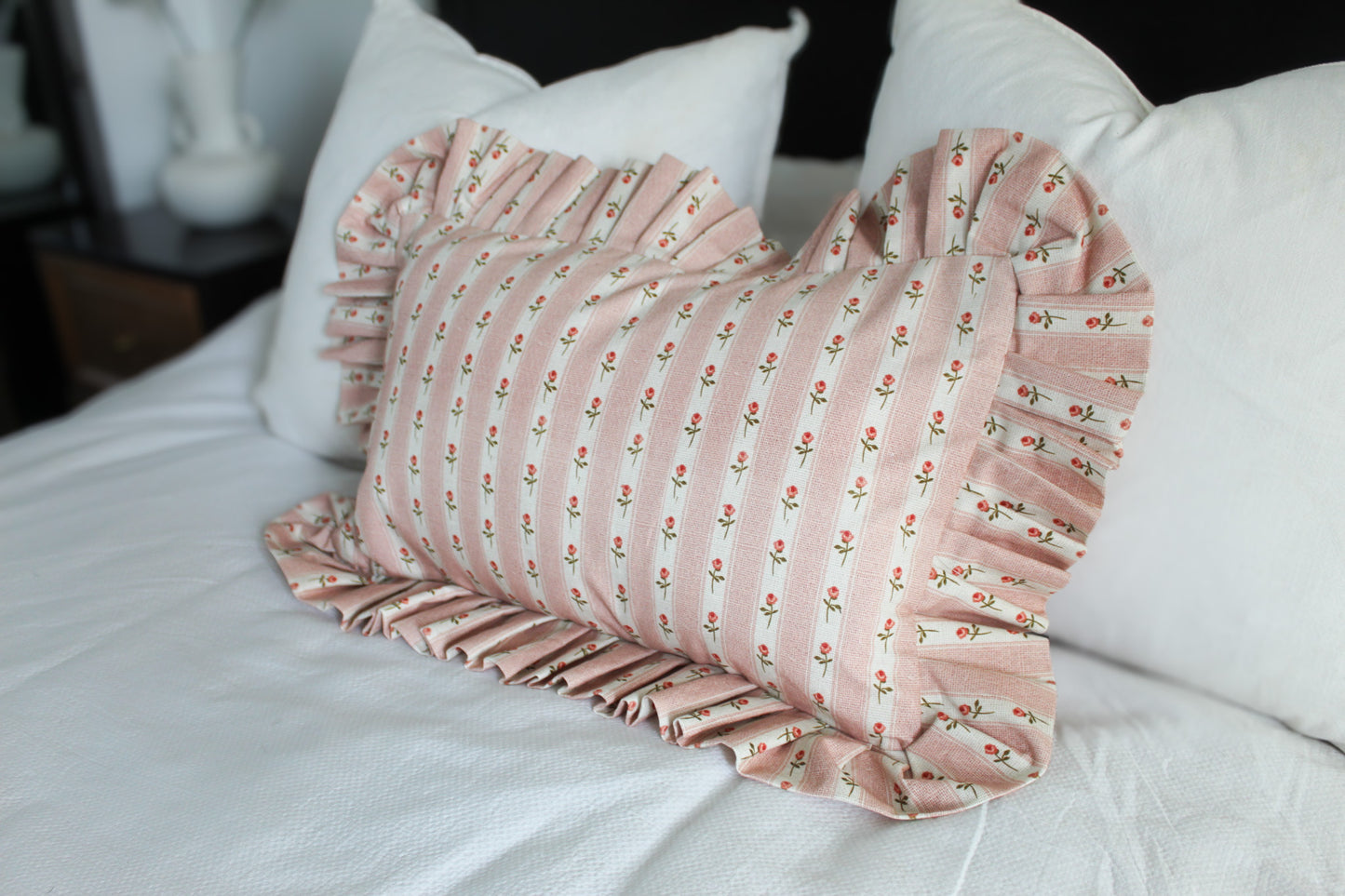 Pink ruffle frilly lumbar pillow cover 50x30cm