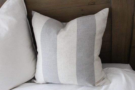 Striped grey linen cotton cushion 45x45cm Grey throw cotton pillows Ivory country decorative cover pillows 18x18 inch