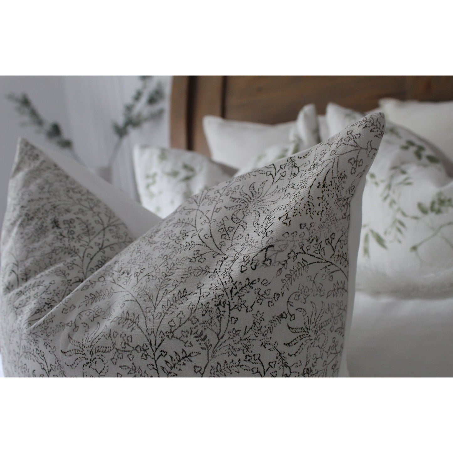 Ivory floral cotton cushion cover 45 x 45cm