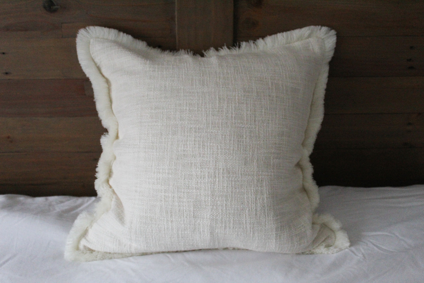 Ivory fringed cotton cushion cover 45 x 45cm