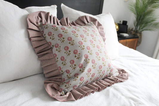Rose ruffle cotton cushion