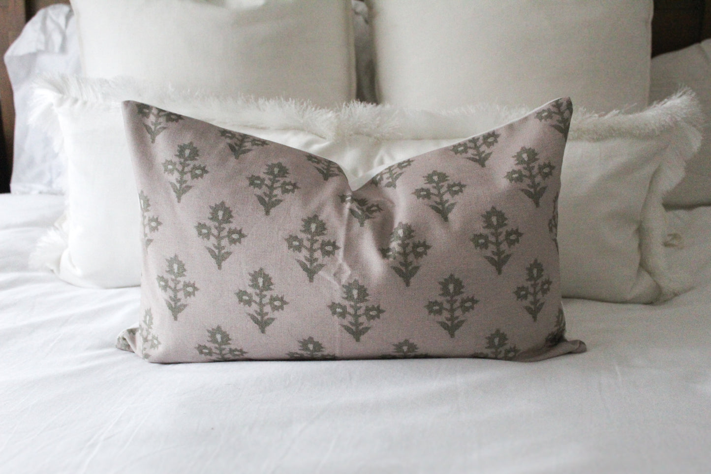 Neutral floral lumbar cotton cushion cover 50 x 30cm