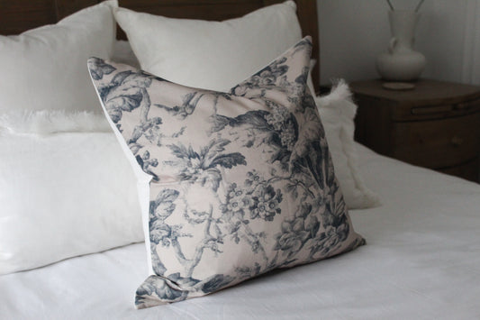 Country style floral cotton cushion cover in neutral 45 x 45cm