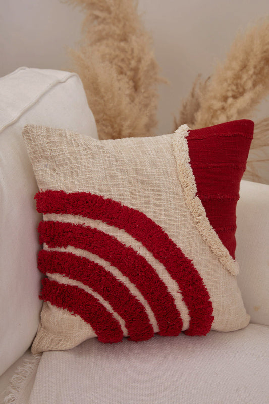 Red Tufted Boho Cushion Cover - Annie