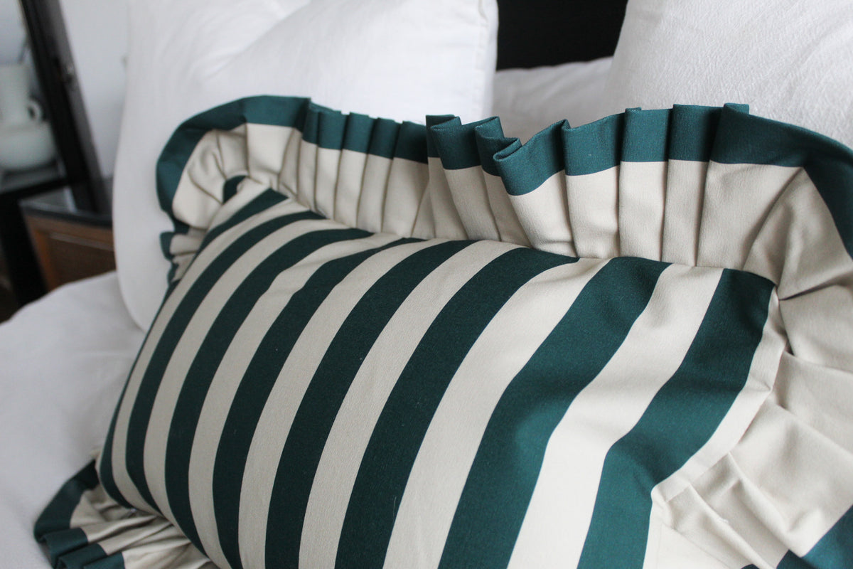 Green floral stripe lumbar pillow cover