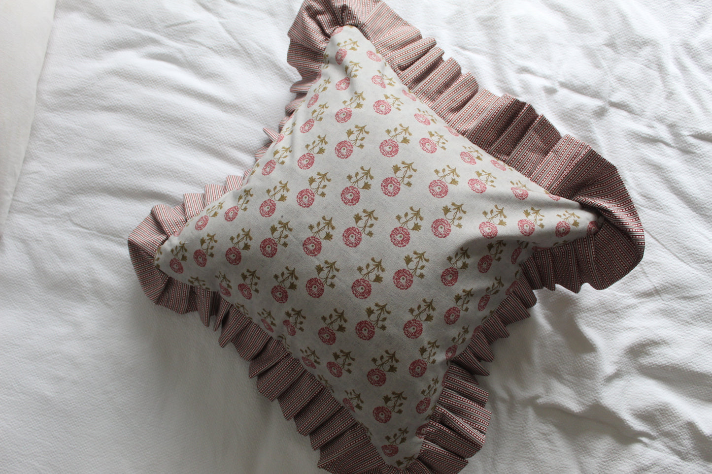Rose ruffle cotton cushion