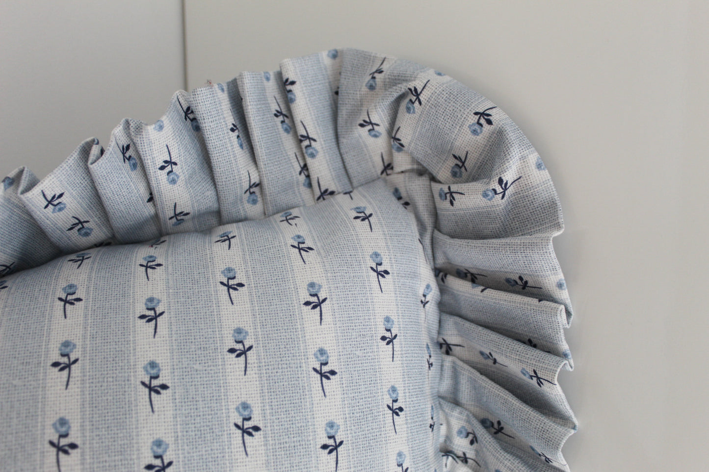 Pastle blue ruffle cotton lumbar cushion 50x30cm