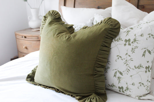 Olive ruffle frill cotton cushion cover 45 x 45xm