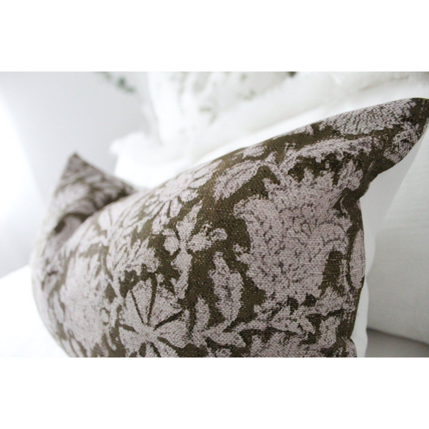 Lumbar green floral cotton cushion cover 50 x 30cm