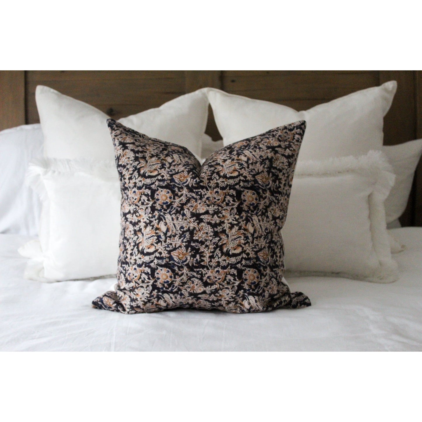 Brown floral print vintage cushion cover in cotton 45 x 45cm