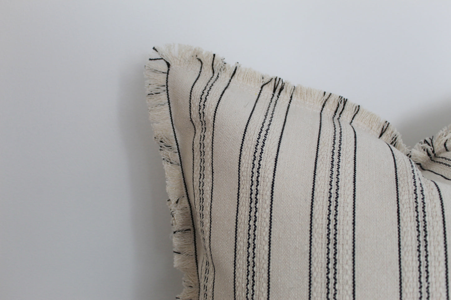 Ivory stripe fringed pillow cover 45x45cm