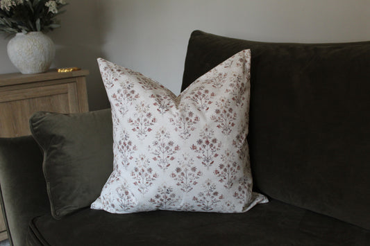 Ivory Floral Cotton Cushion Cover with Vintage Botanical Pattern