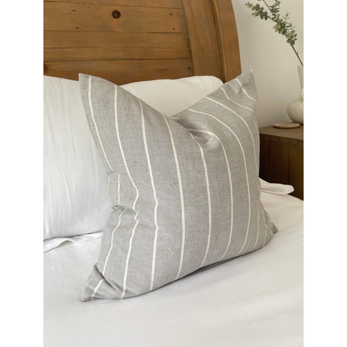 Light grey and white linen stripe cushion cover 45x45cm, Minimalistic country style pillow cover, Striped throw cotton cushion cover