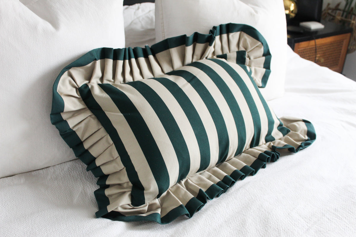 Green floral stripe lumbar pillow cover