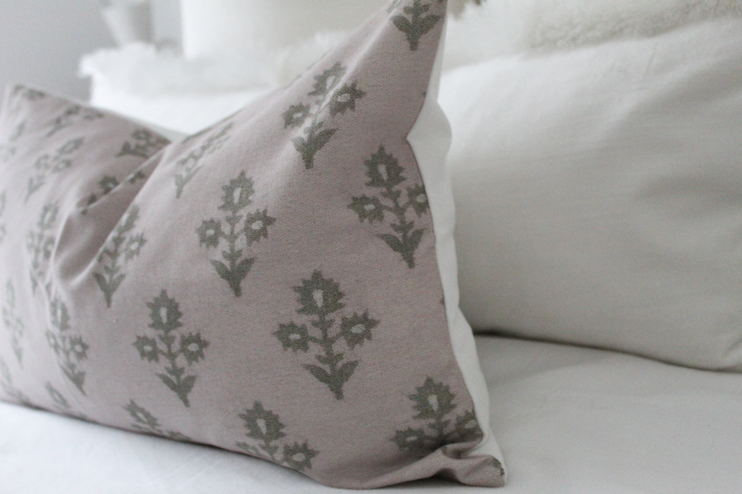 Neutral floral lumbar cotton cushion cover 50 x 30cm