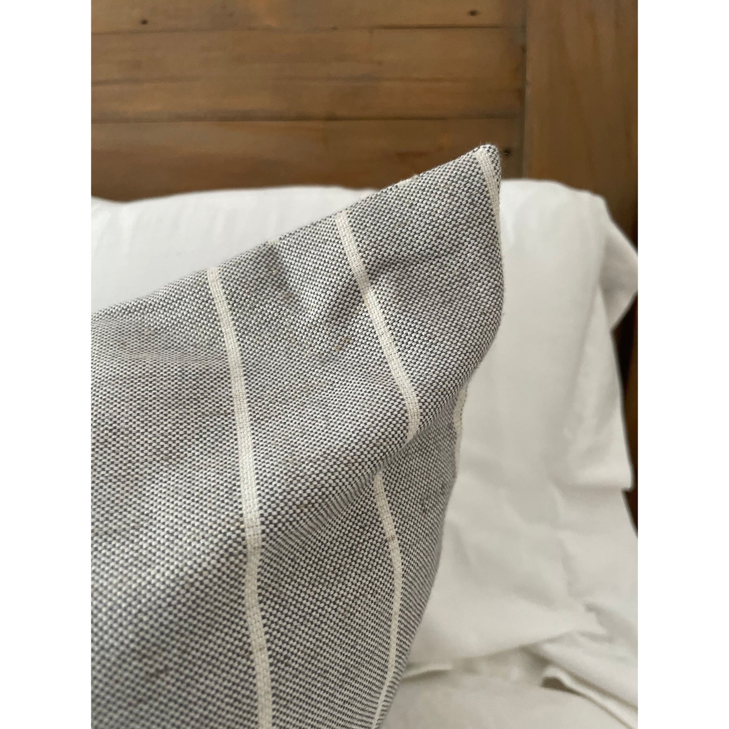 Light grey and white linen stripe cushion cover 45x45cm, Minimalistic country style pillow cover, Striped throw cotton cushion cover