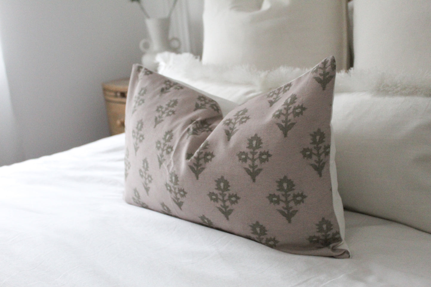 Neutral floral lumbar cotton cushion cover 50 x 30cm