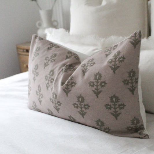 Neutral floral lumbar cotton cushion cover 50 x 30cm
