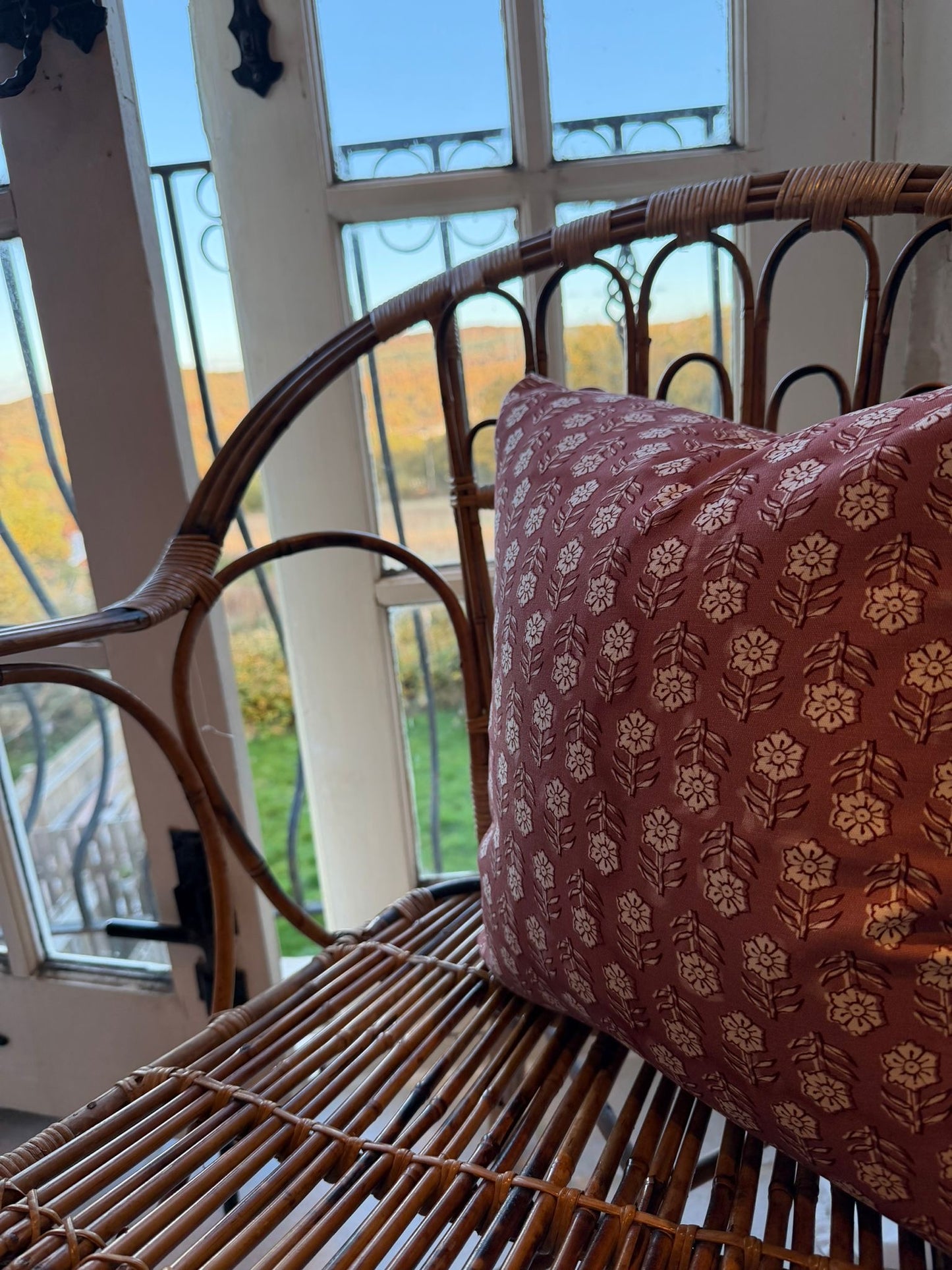 Blush pink floral cotton cushion 45 x 45cm