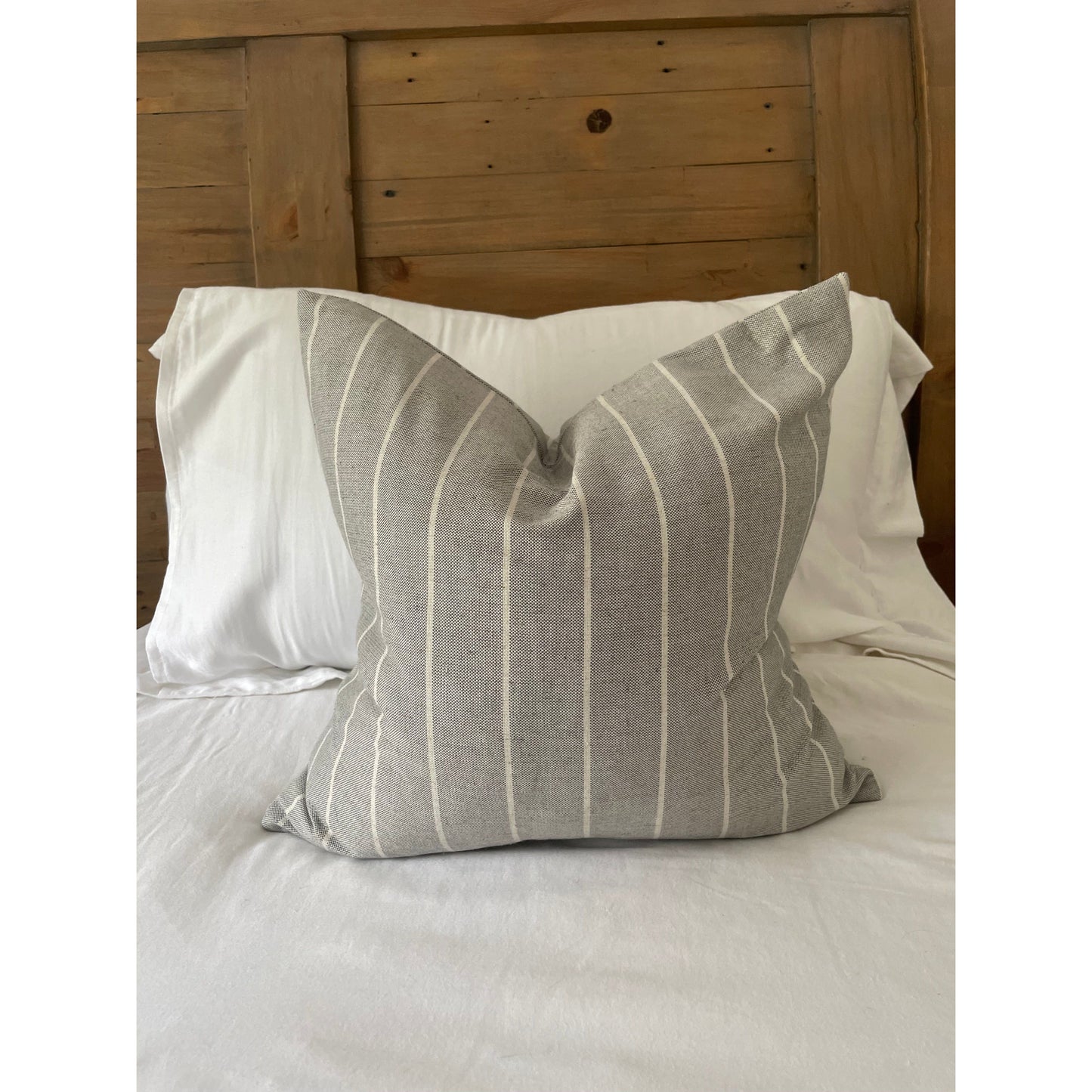 Light grey and white linen stripe cushion cover 45x45cm, Minimalistic country style pillow cover, Striped throw cotton cushion cover