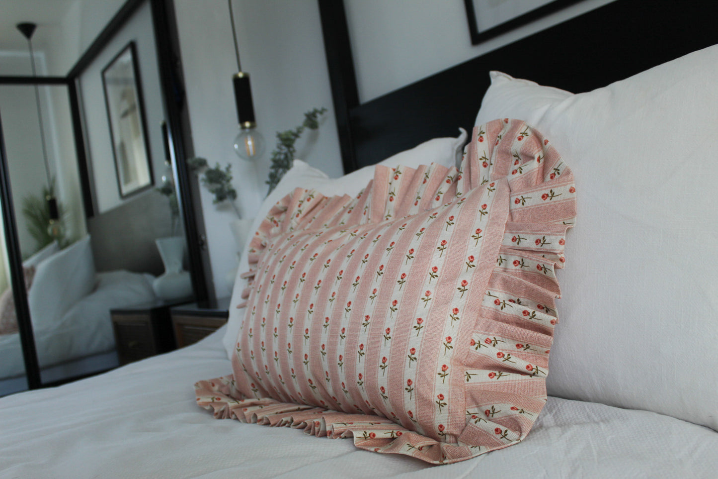 Pink ruffle frilly lumbar pillow cover 50x30cm