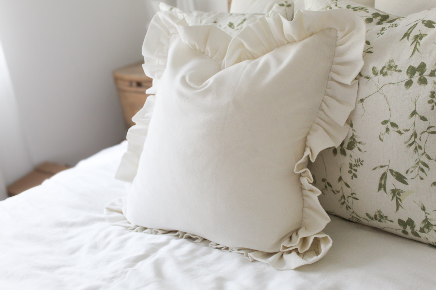 Cream Frill Boho cotton throw Cushion Cover country 45x45cm 18x18 inch