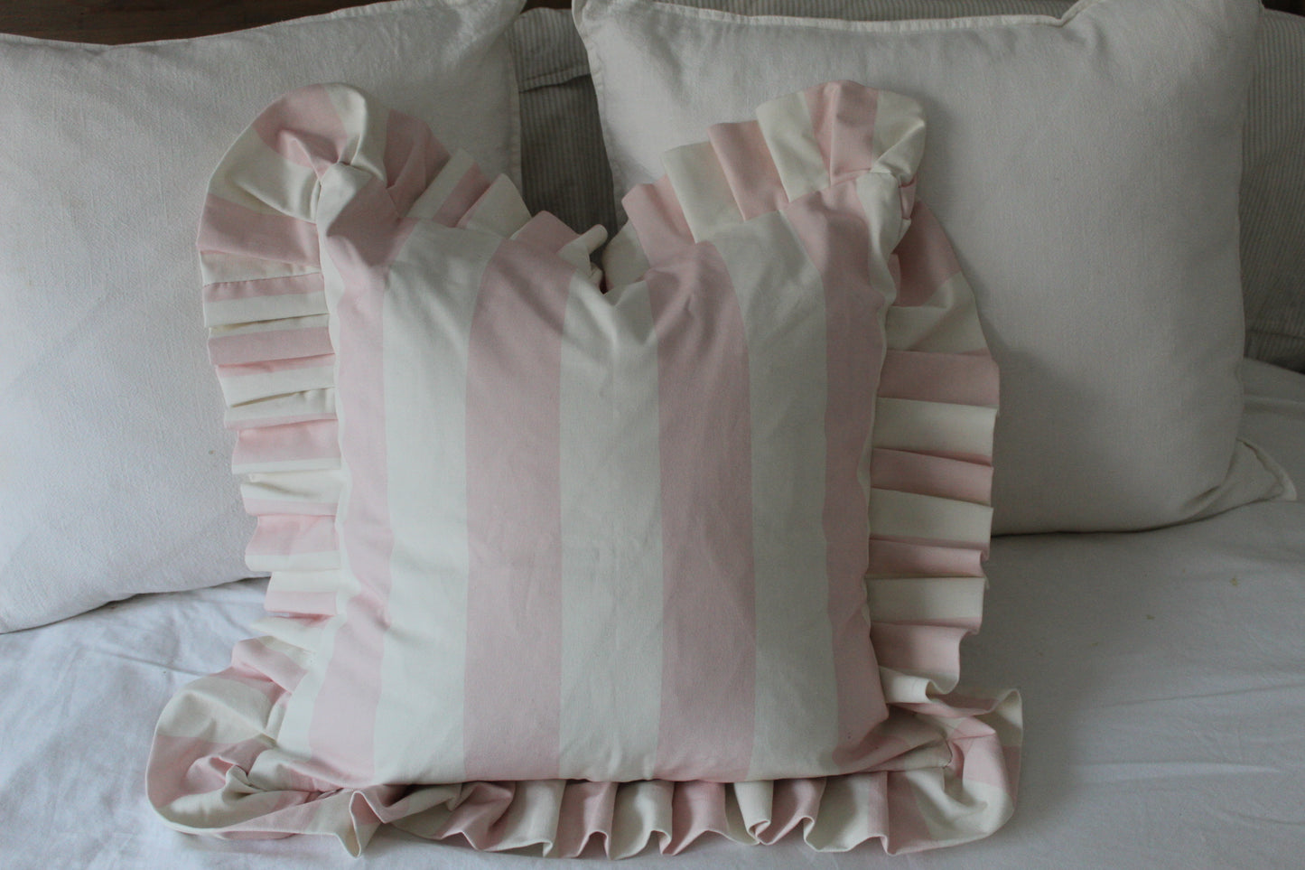 Pink ruffle cotton cushion cover 45x45cm