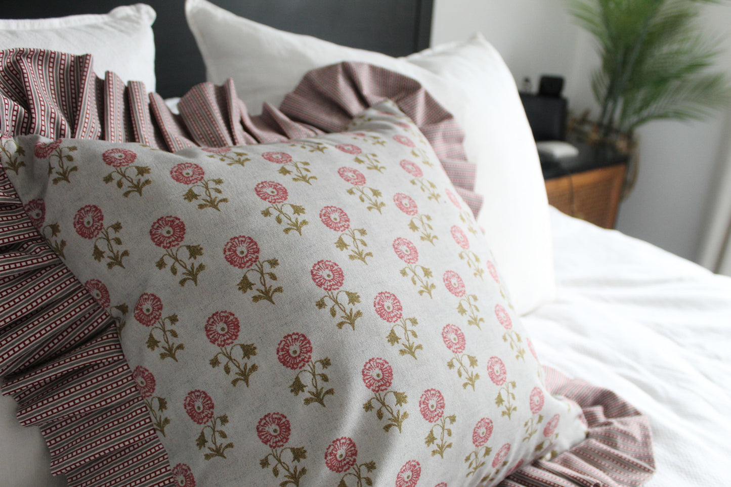 Rose ruffle cotton cushion