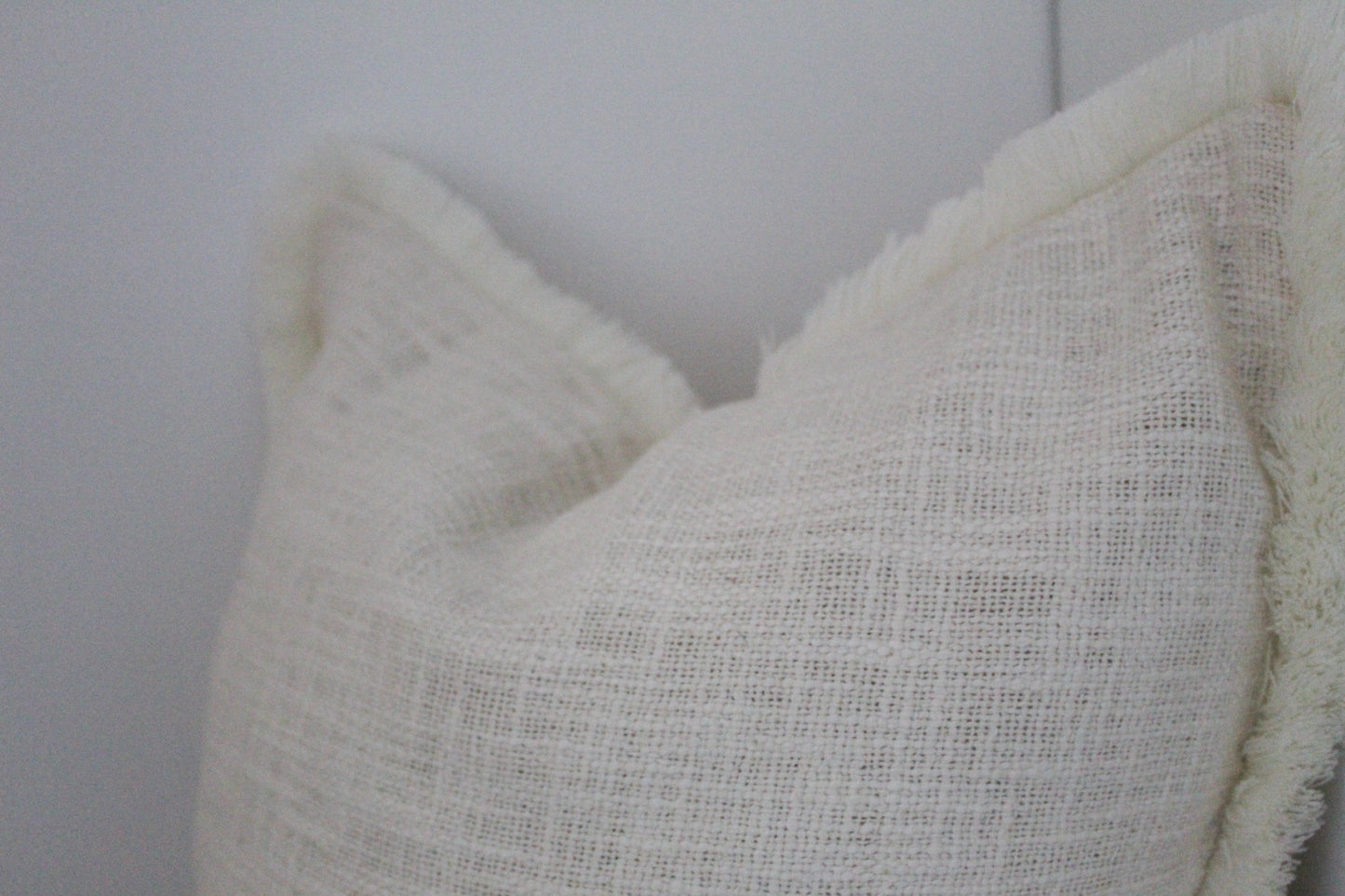 Ivory fringed cotton cushion cover 45 x 45cm