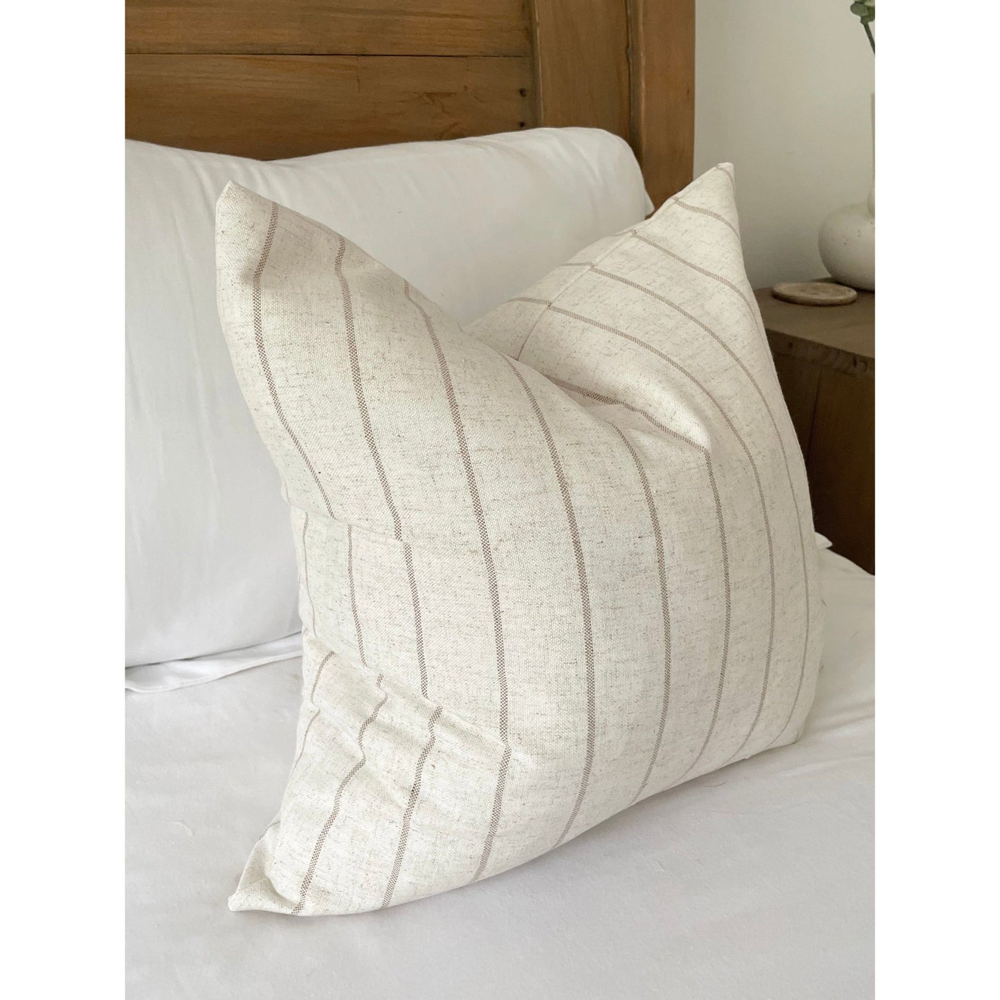 Natural stripe linen cotton pillow cover 45 x 45cm, minimalistic striped cushion cover, Ivory cotton throw pillow covers, Country style