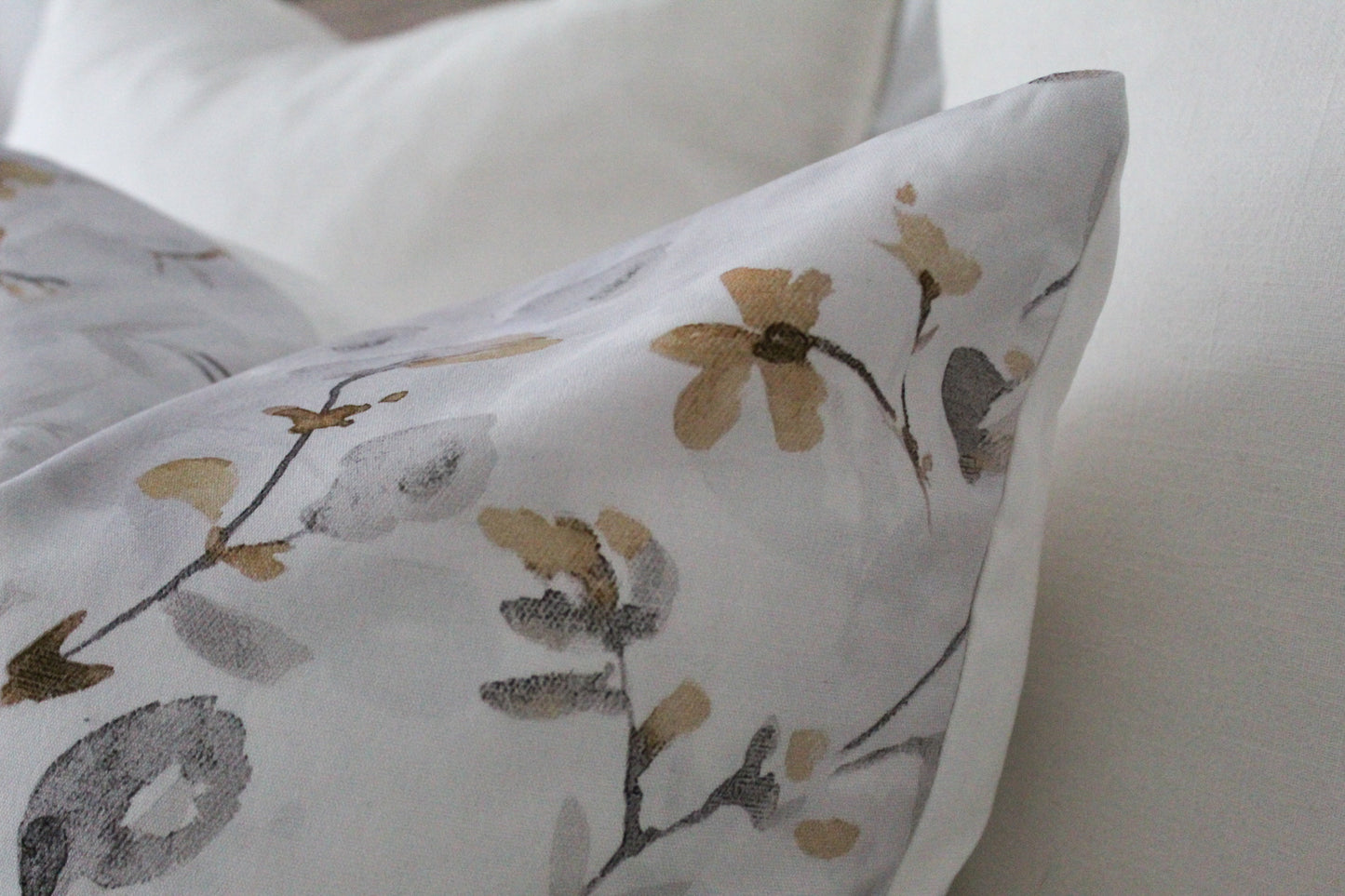 Light grey floral print cotton cushion cover 45 x 45cm