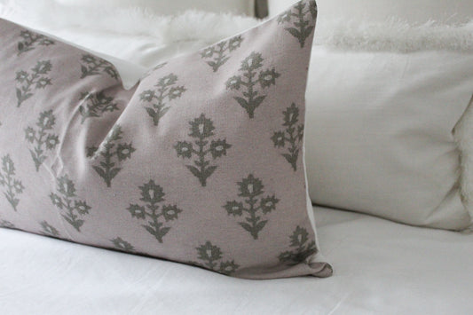 Neutral floral lumbar cotton cushion cover 50 x 30cm