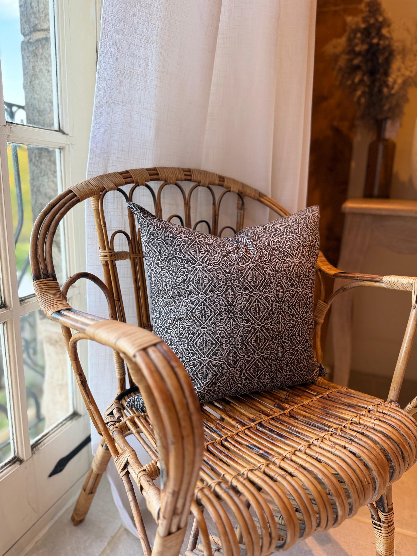 Charcoal patterned cotton cushion with duck feather insert 45x45cm