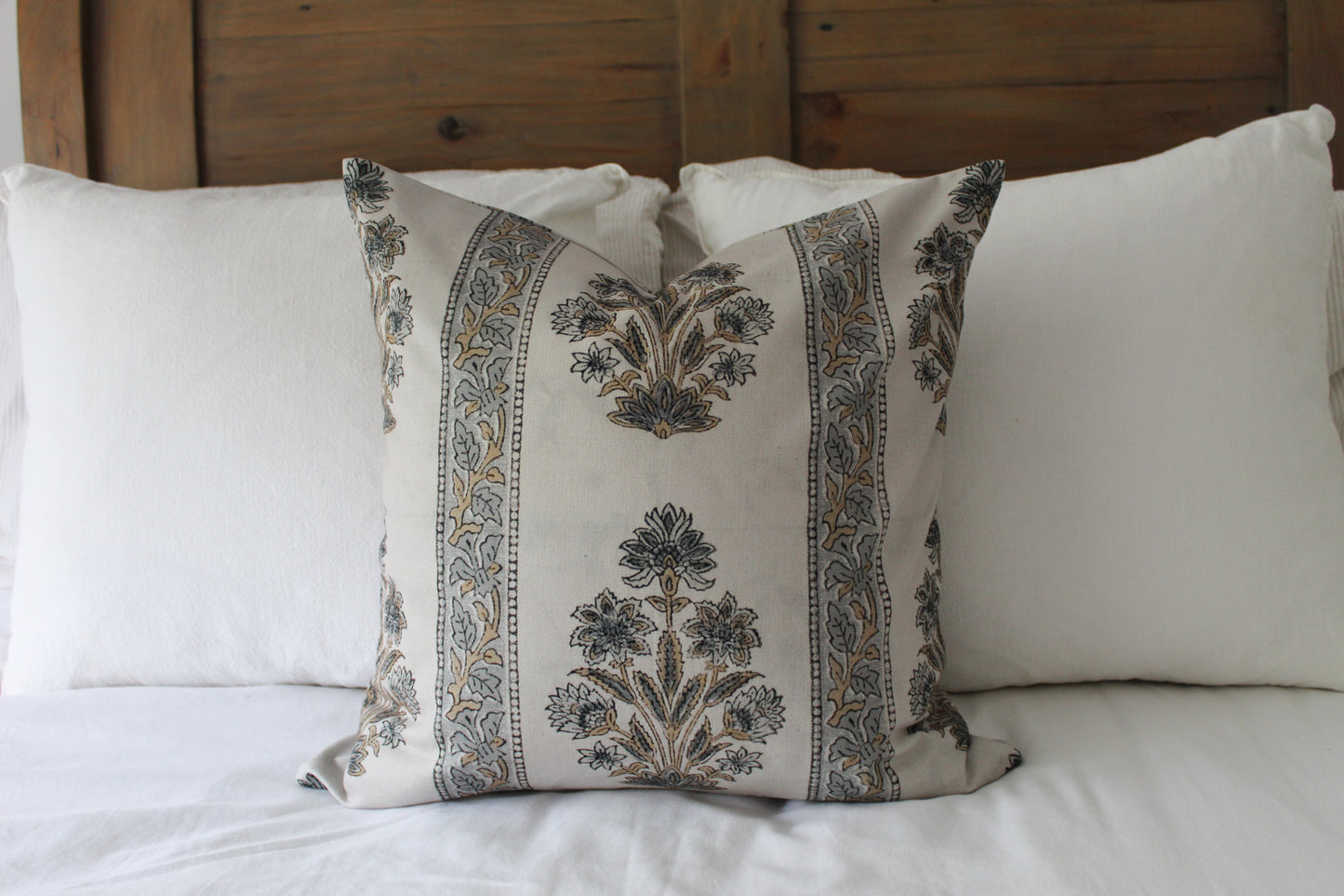 Floral cotton grey cushion