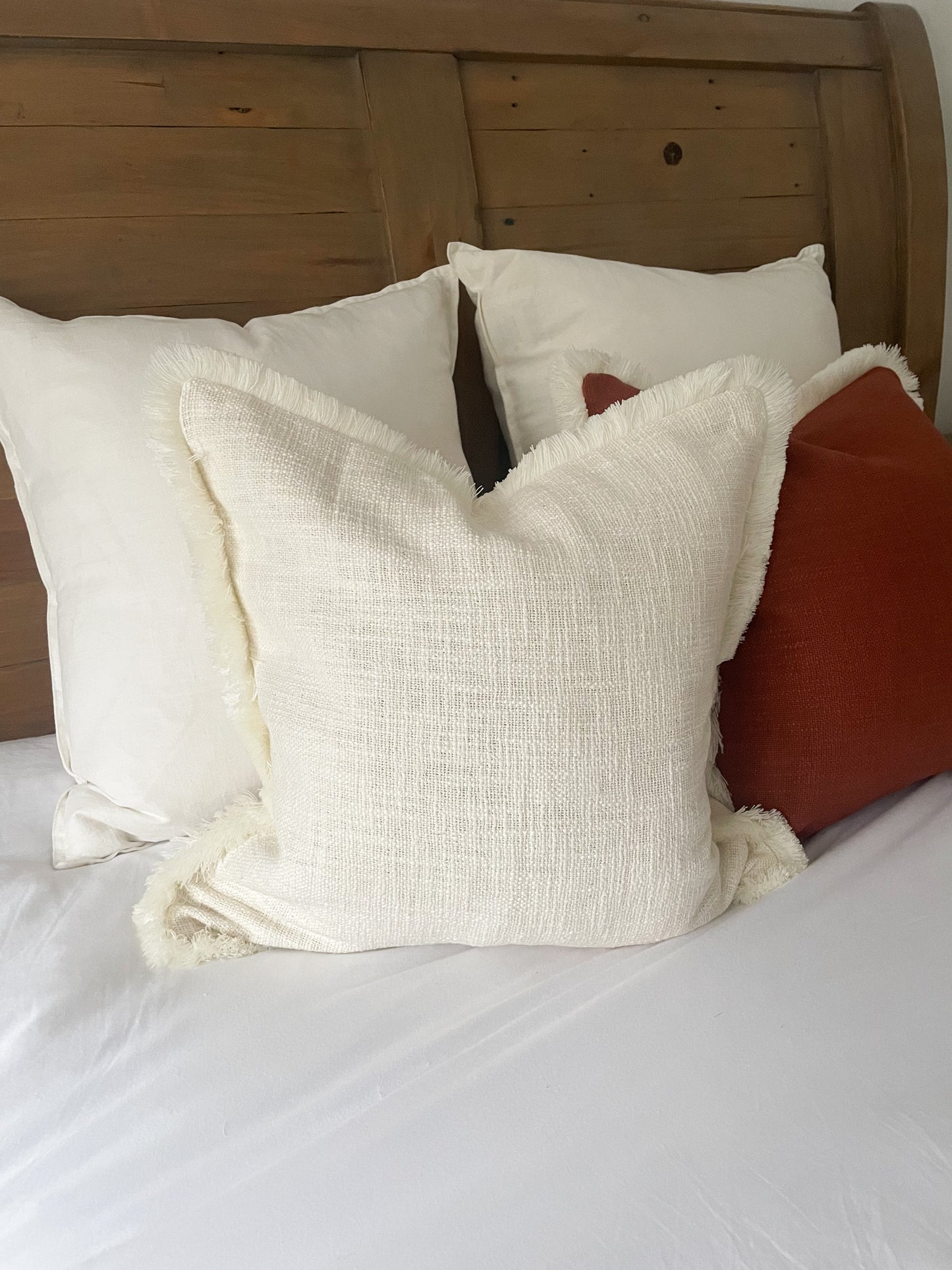 Ivory fringed cotton cushion cover 45 x 45cm