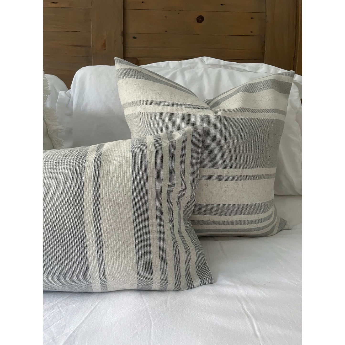 Grey and white linen stripe cushion cover, Minimalistic country style pillow cover, Neutral striped throw cotton cushion cover 2 sizes