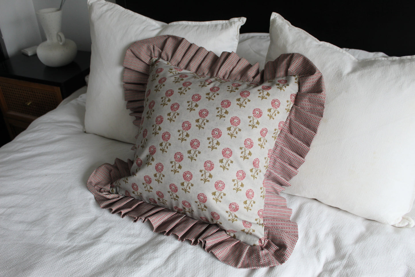 Rose ruffle cotton cushion