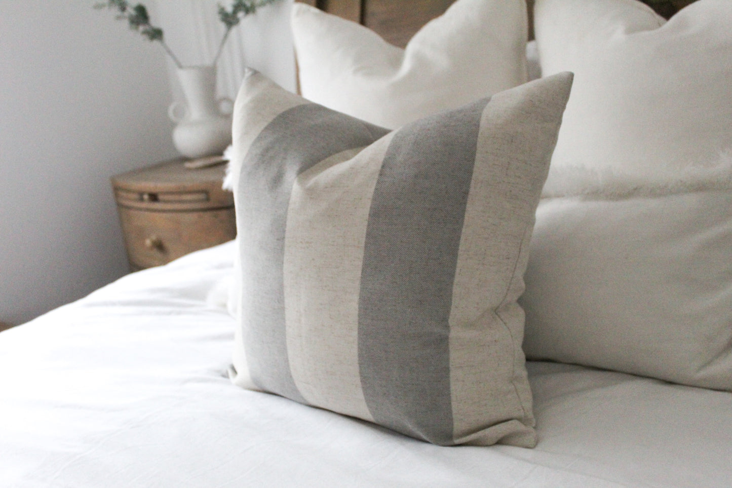 Striped grey linen cotton cushion 45x45cm Grey throw cotton pillows Ivory country decorative cover pillows 18x18 inch