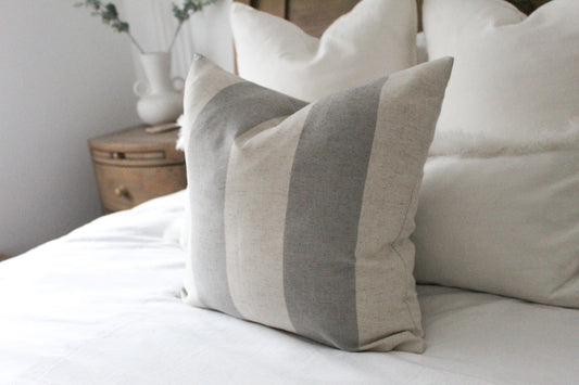 Striped grey linen cotton cushion 45x45cm Grey throw cotton pillows Ivory country decorative cover pillows 18x18 inch