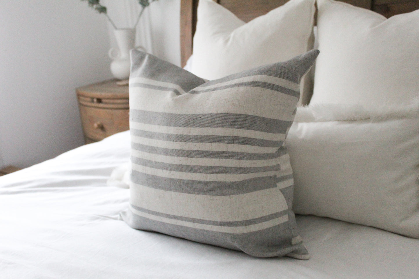 Light grey striped cotton cushion cover 45 x 45cm