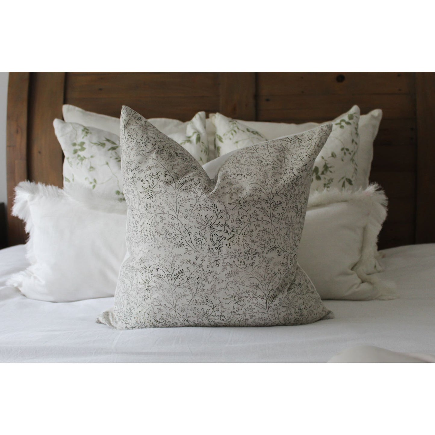 Ivory floral cotton cushion cover 45 x 45cm