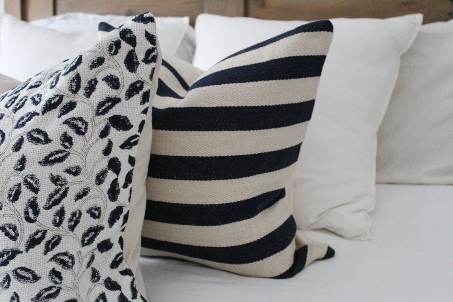 Striped Navy and beige cotton throw pillow cover 45x45cm