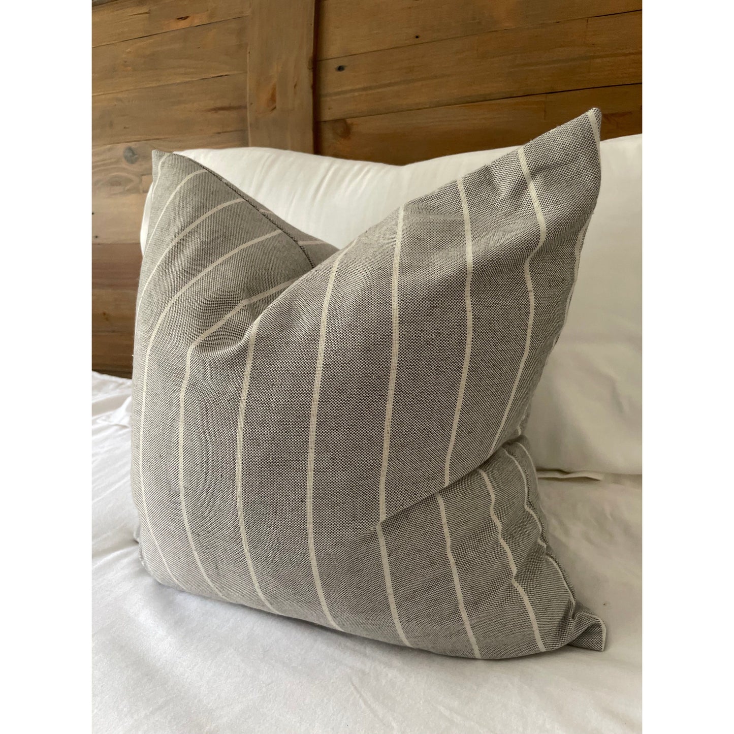 Light grey and white linen stripe cushion cover 45x45cm, Minimalistic country style pillow cover, Striped throw cotton cushion cover