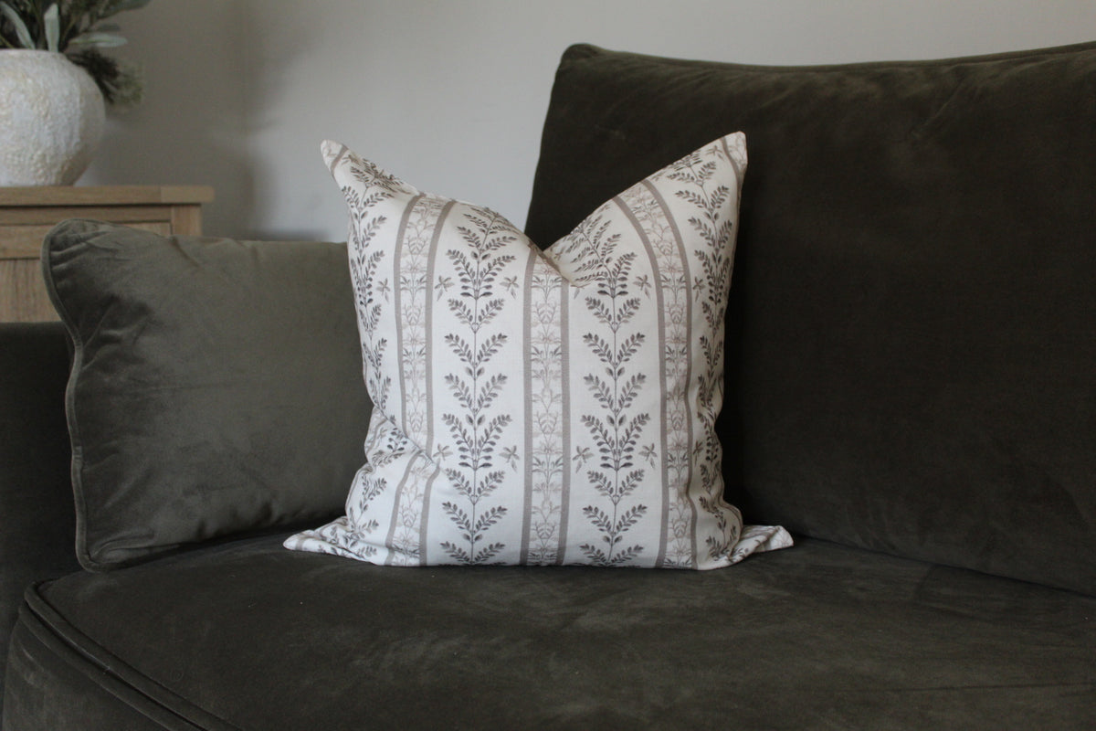 Floral stipe cotton cushion with duck feather insert 45x45cm