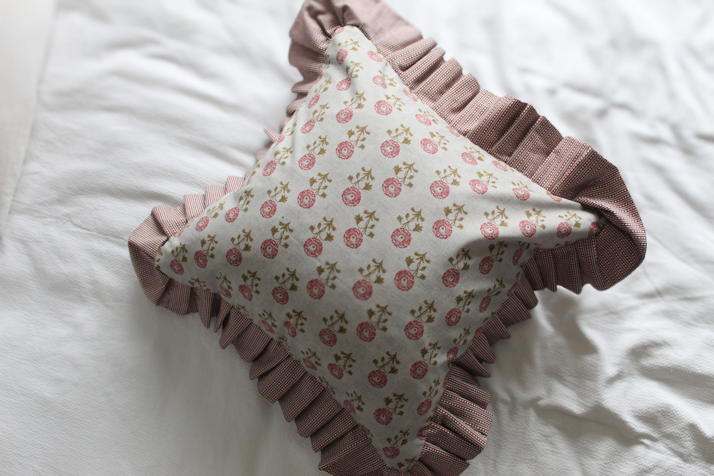 Rose ruffle cotton cushion