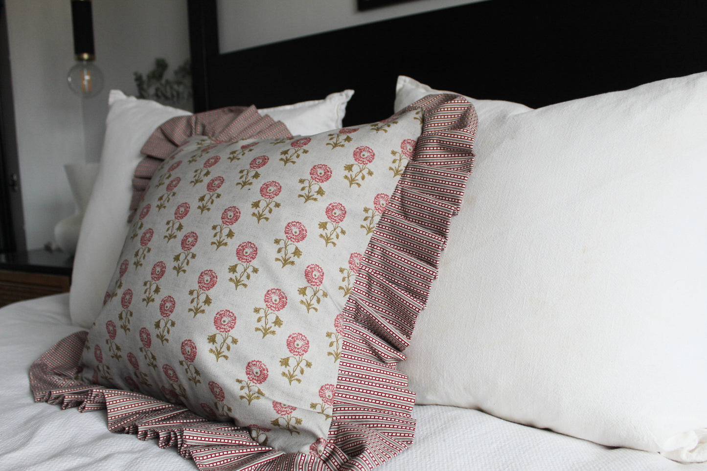 Rose ruffle cotton cushion