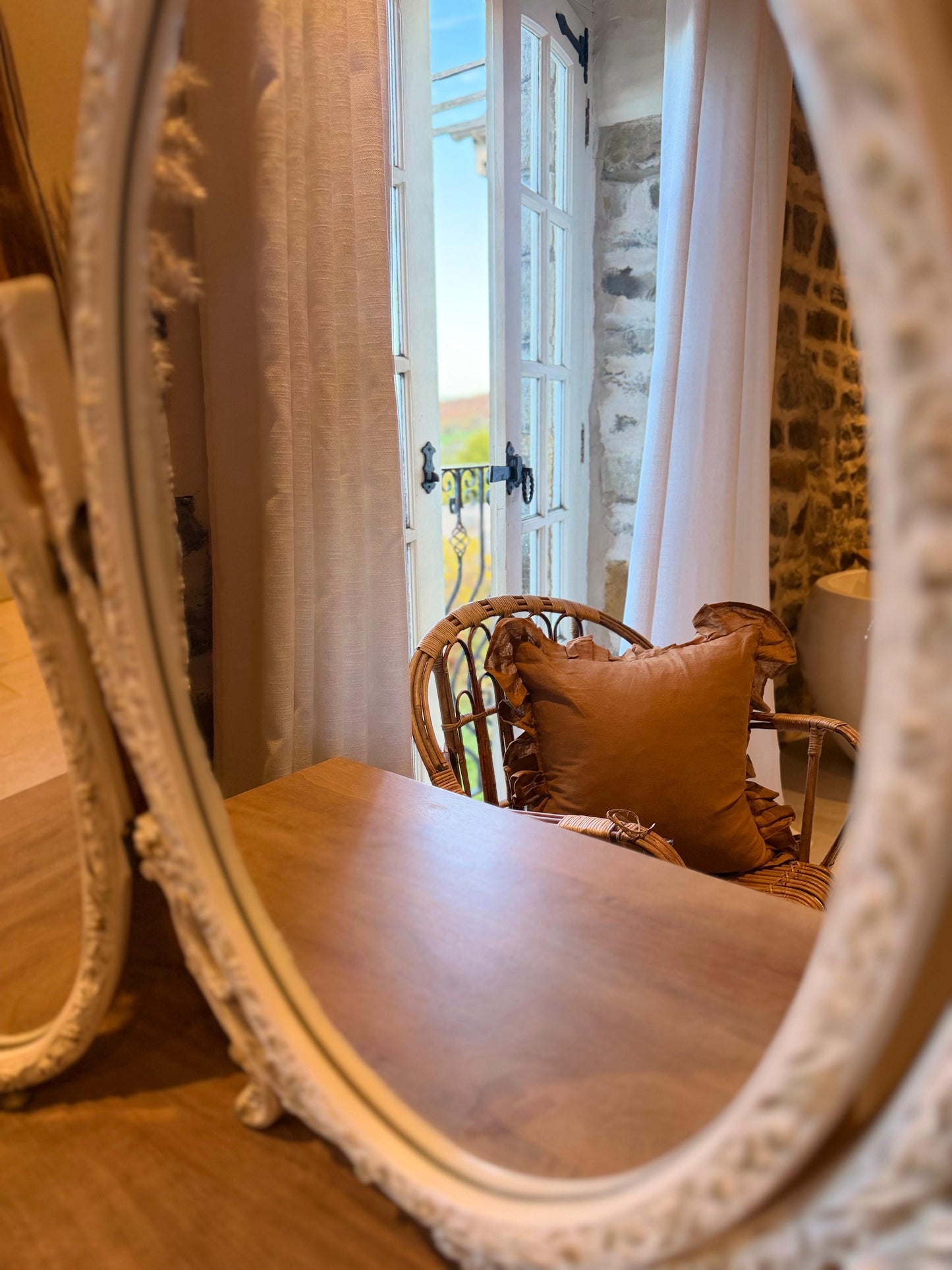 Terracotta ruffle linen cushion 45 x 45cm