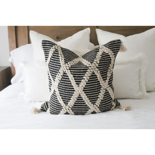 Black Handloom Tassel Cushion Cover decorative pillow case throw pillow cover home sofa 45 x 45cm 18 x 18 inch