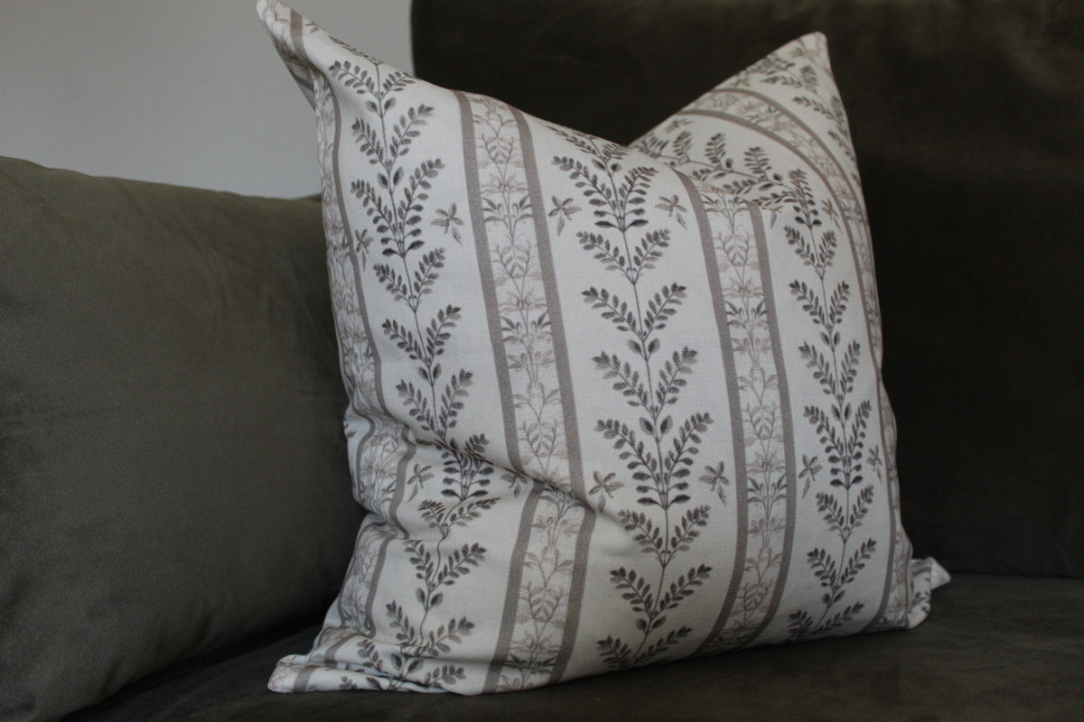 Floral stipe cotton cushion with duck feather insert 45x45cm